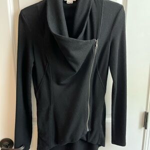 Helmut Lang Black Asymmetrical Zip Cowl Turtleneck Sweater